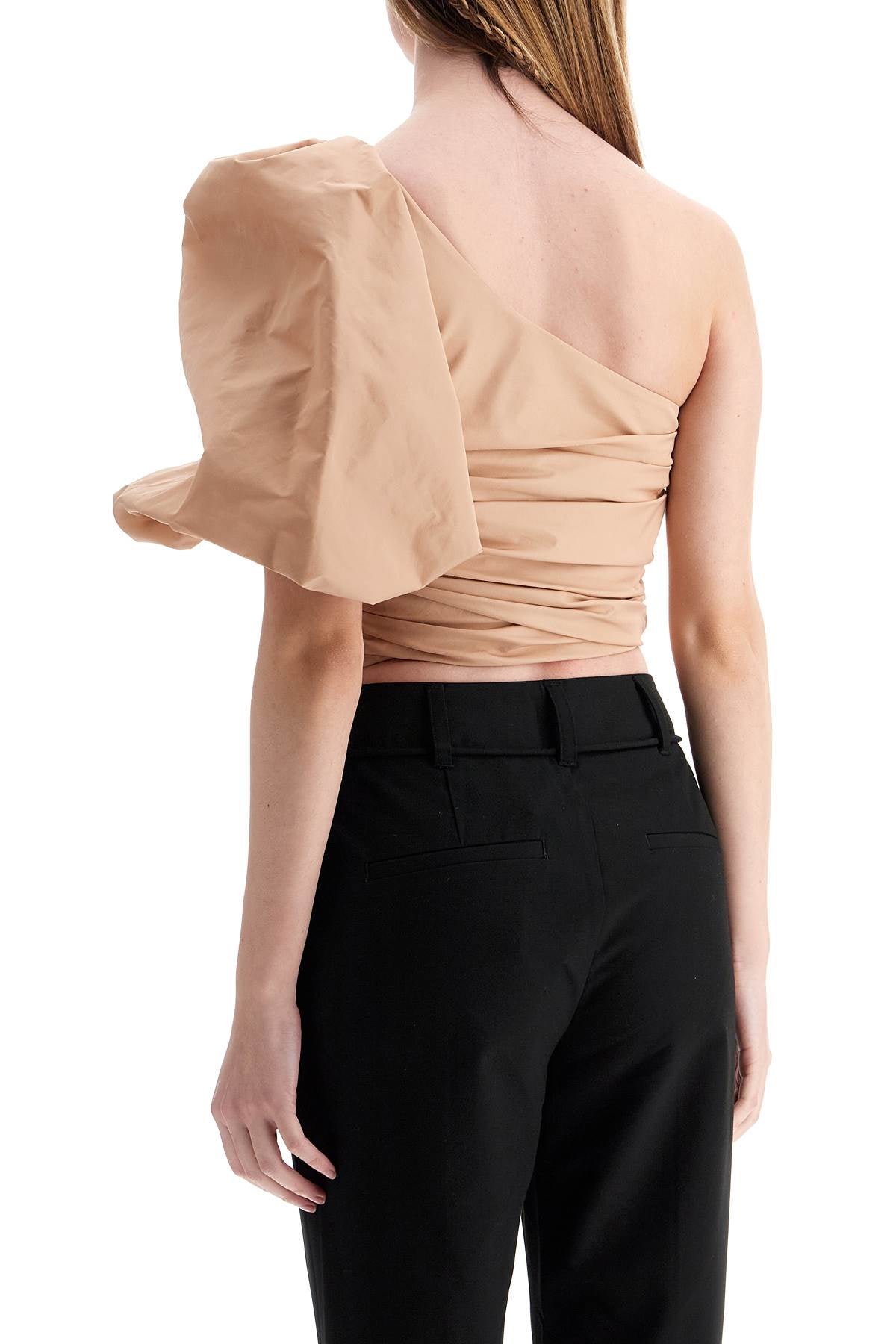 Pinko asymmetrical one-shoulder taffeta top in cameo pink