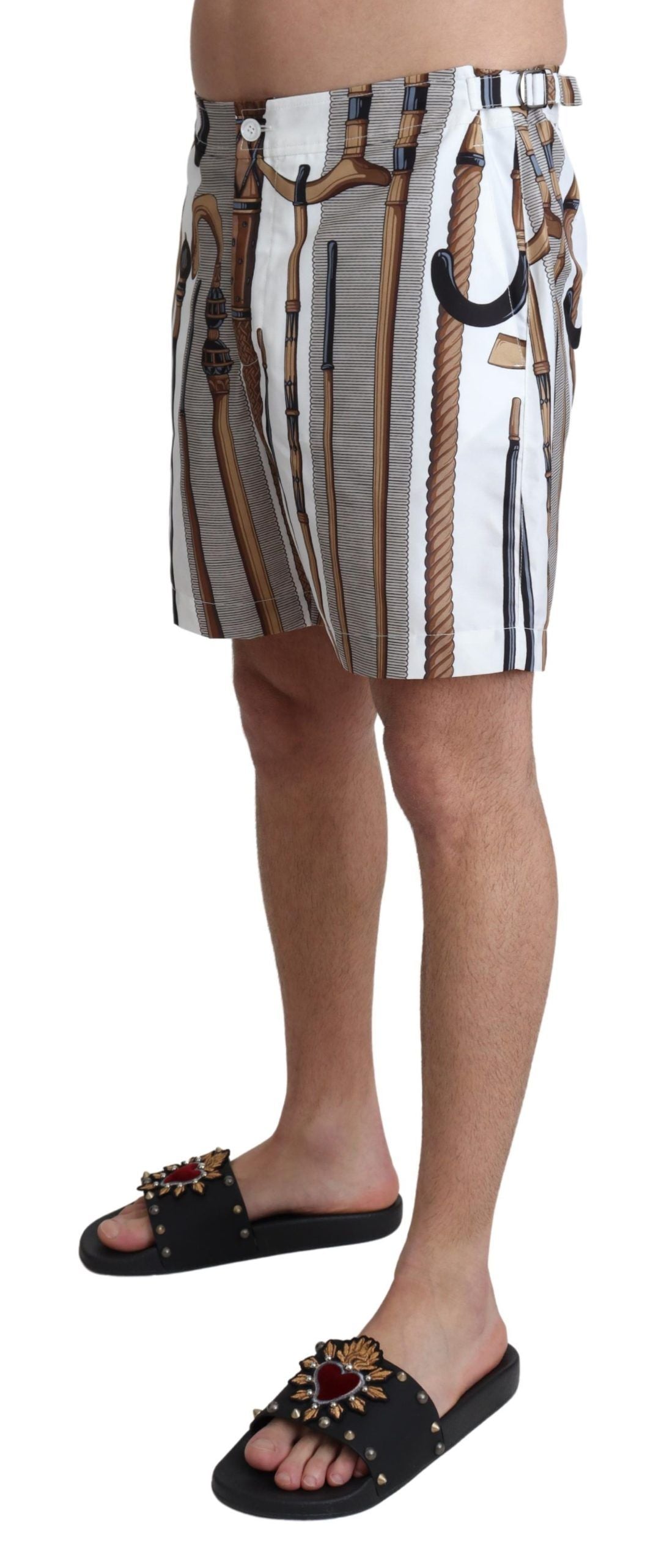 Elegant White Multicolor Swim Shorts