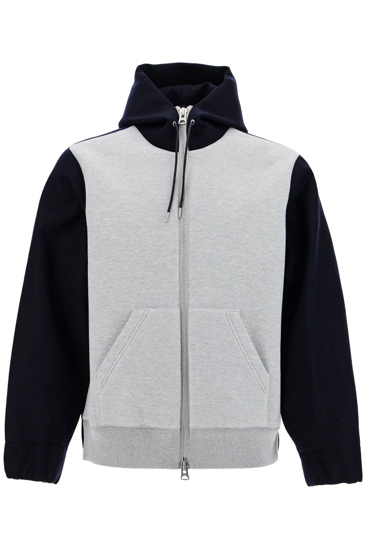 Sacai bicolor sweatshirt with zip and hood