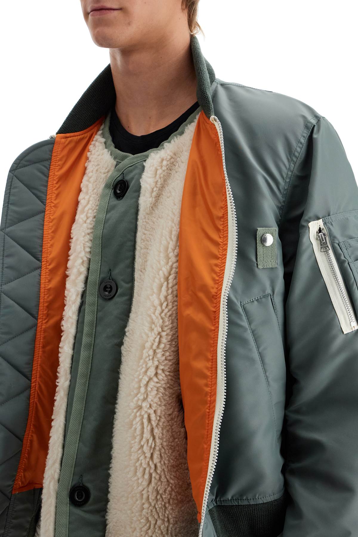 Sacai layered hybrid bomber jacket