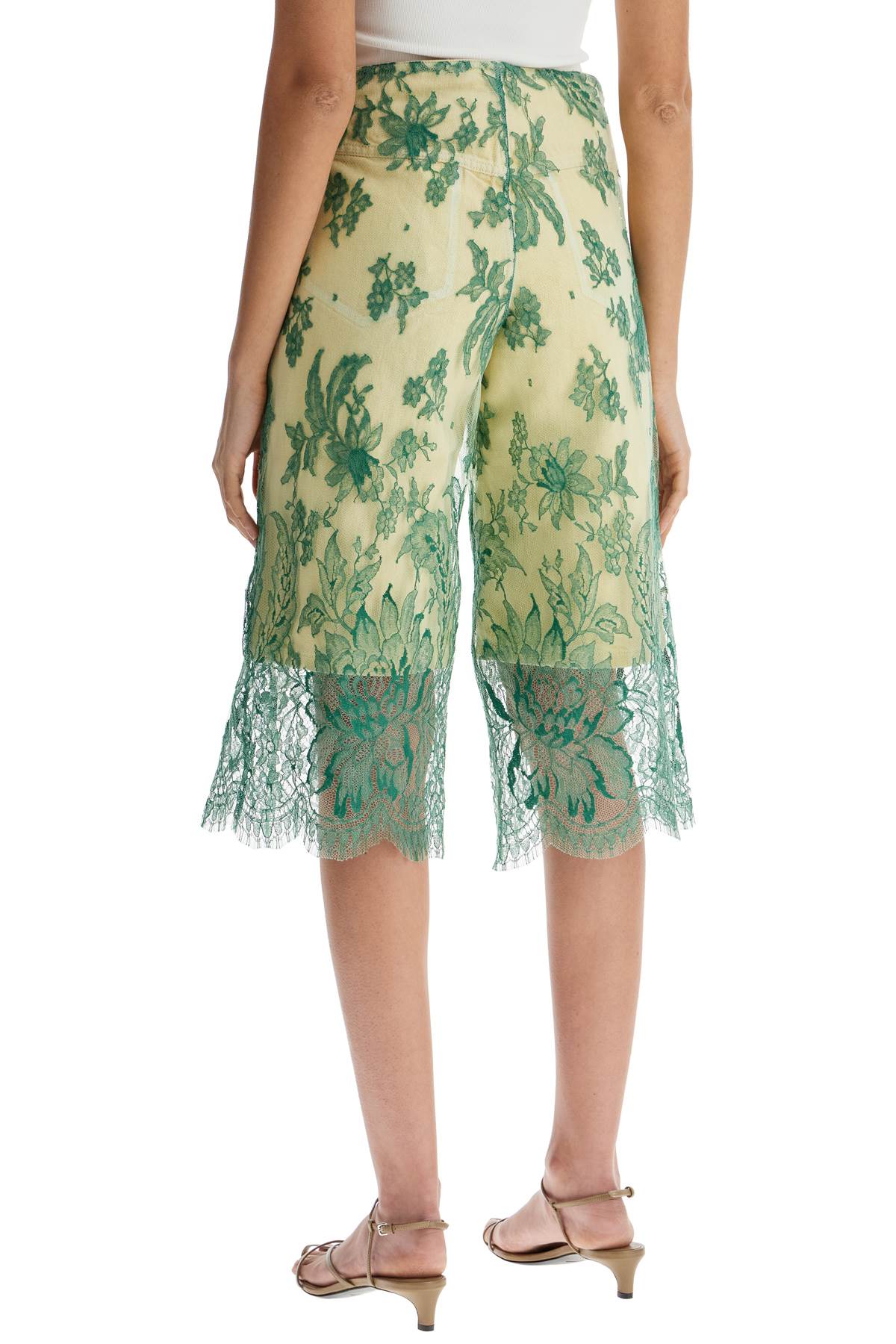 Christopher Esber mint green lace shorts with floral embroidery