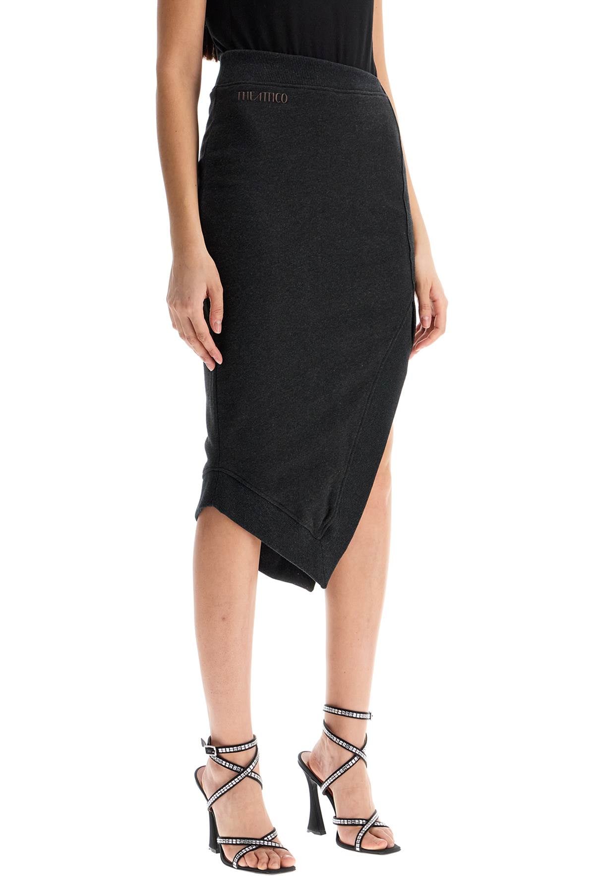 The Attico high-waisted asymmetrical midi skirt in faded black cotton