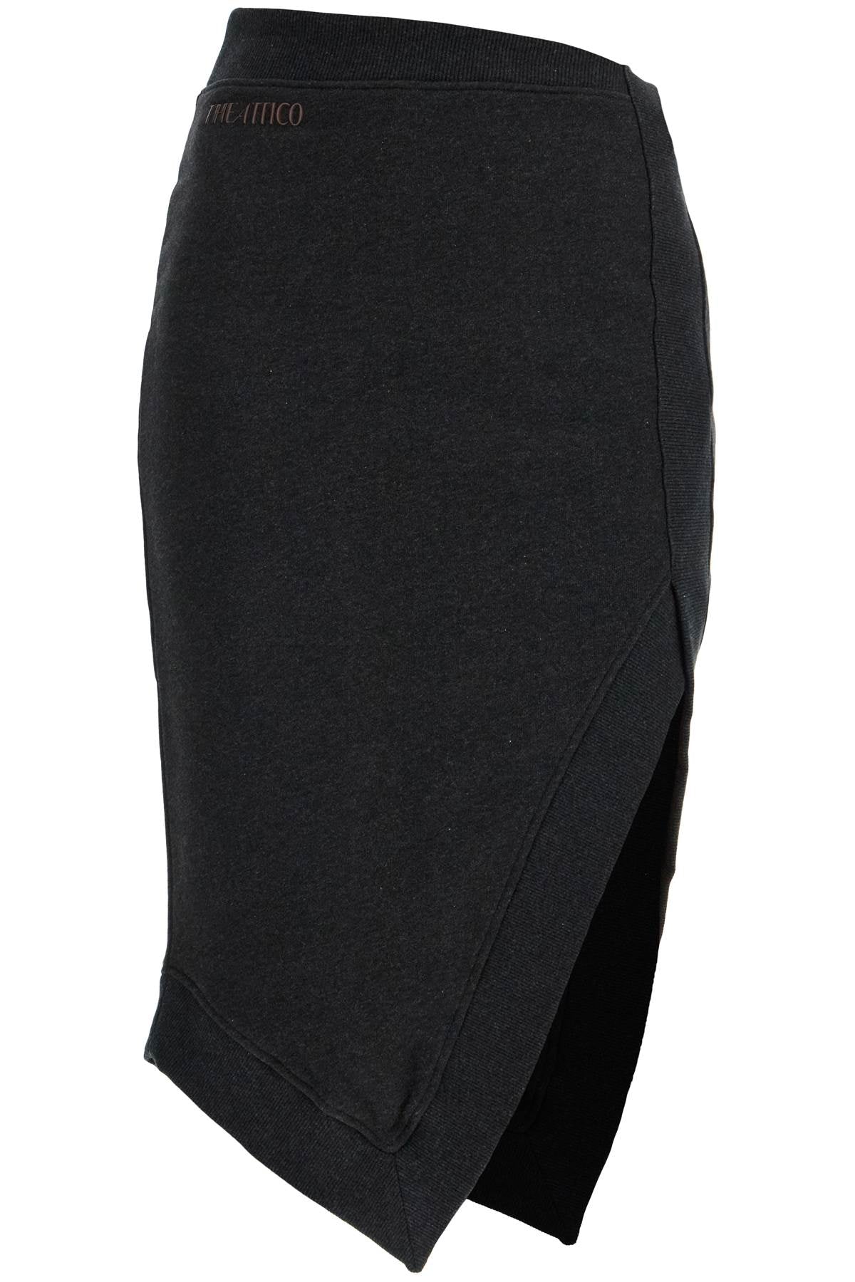 The Attico high-waisted asymmetrical midi skirt in faded black cotton