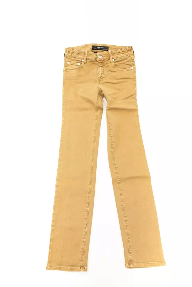 Beige Cotton Women Jean