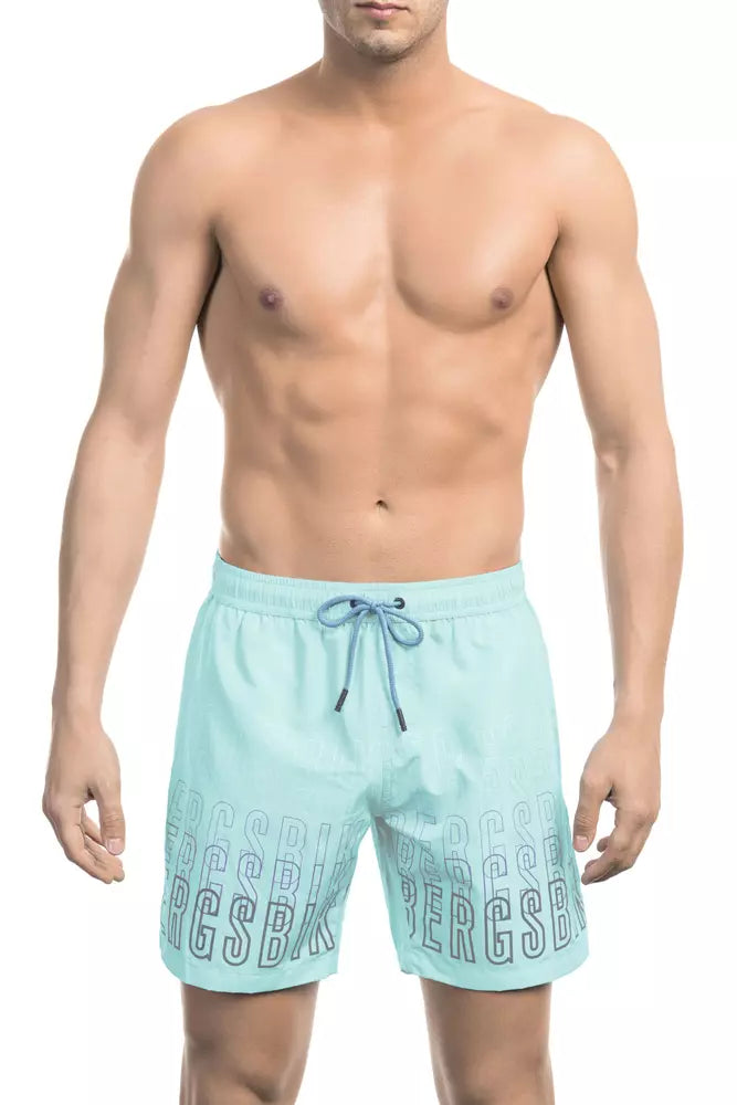 Light Blue Polyester Men Swim Short