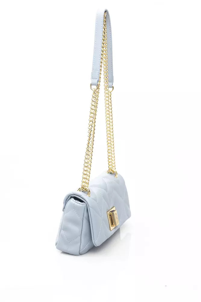 Elegant Light Blue Shoulder Bag with Golden Accents