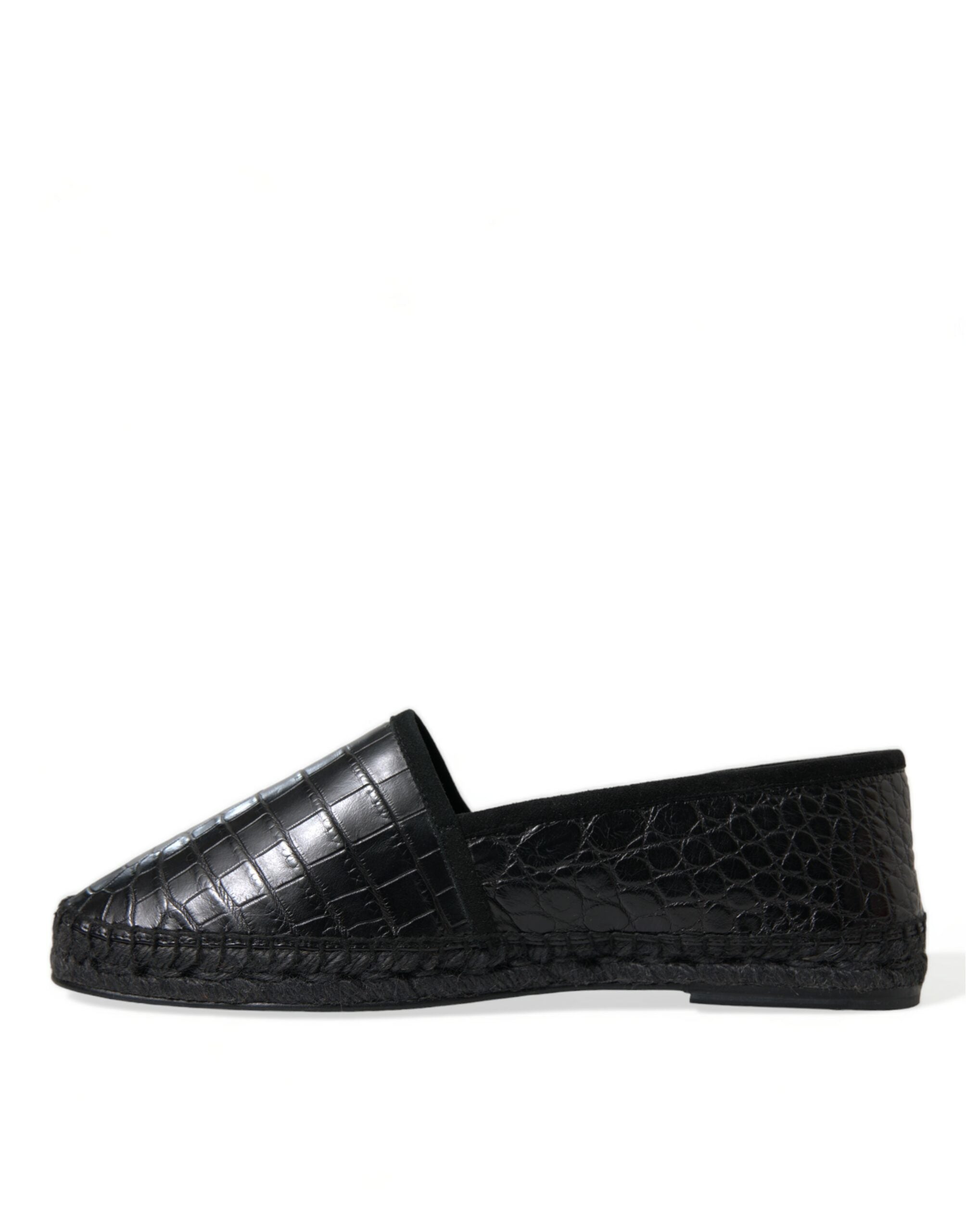 Exotic Black Leather Espadrilles