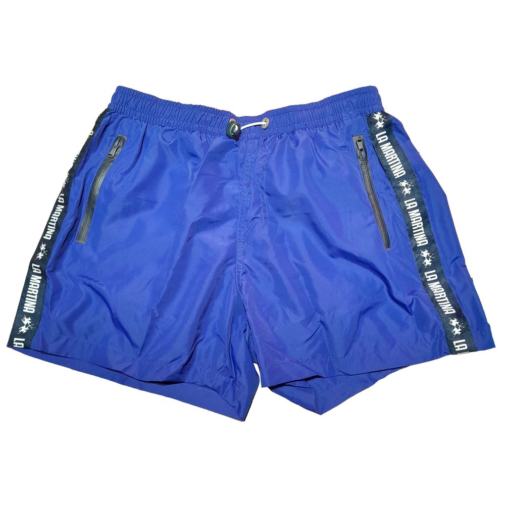 Blue Polyester Men Swimwear