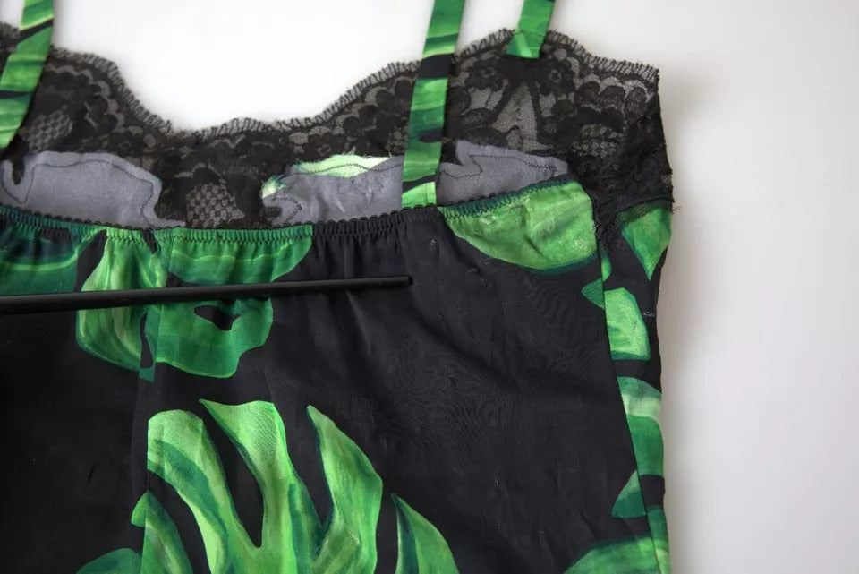 Black Philodendron Print Silk Camisole Underwear