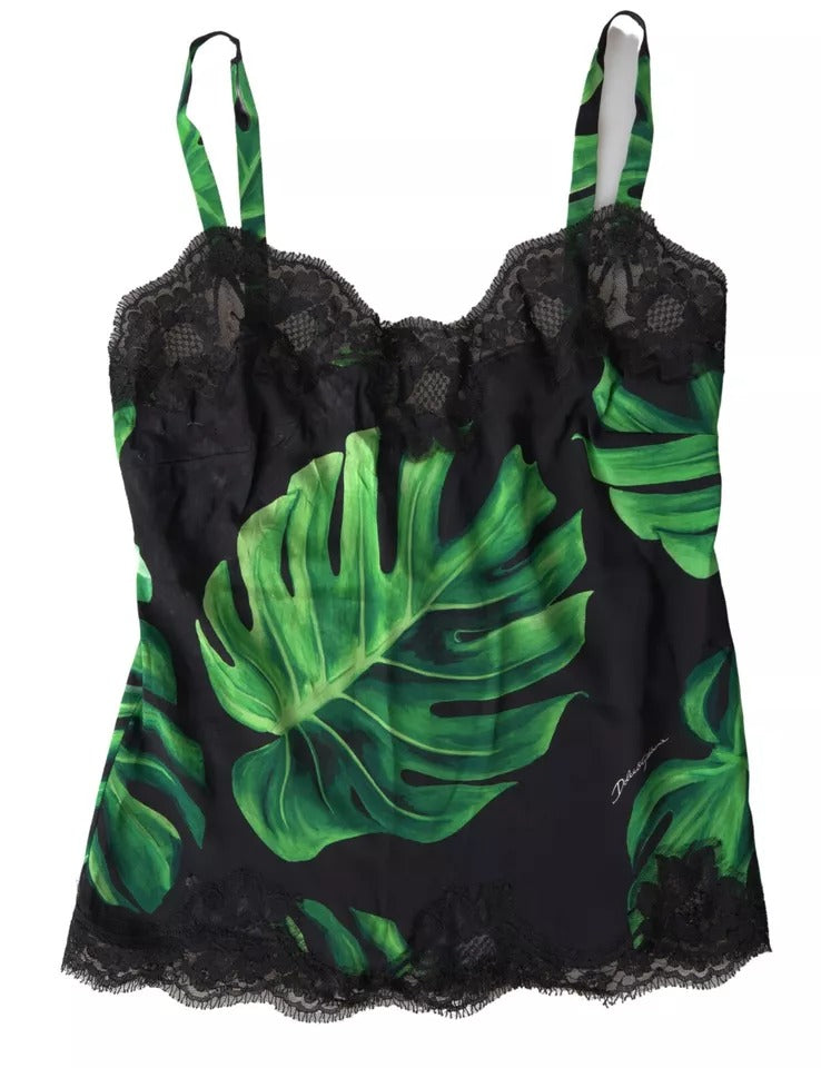 Black Philodendron Print Silk Camisole Underwear