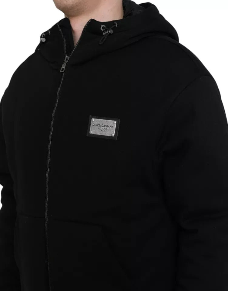 Black Cotton Hooded Logo Bomber Men Jacket