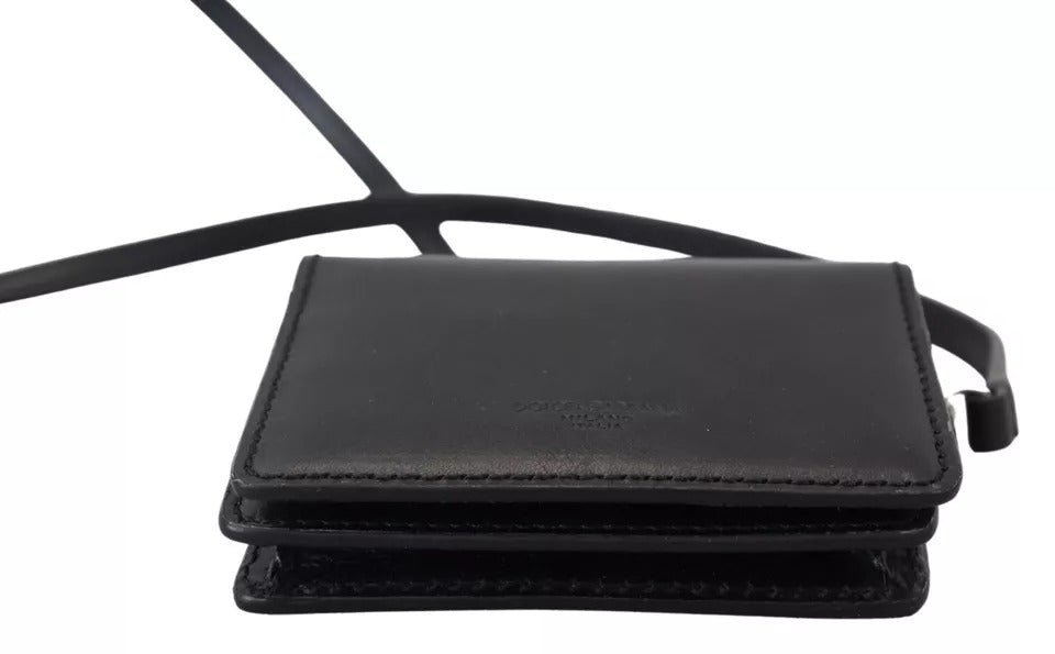 Black Leather Bifold Shoulder Sling Women Wallet