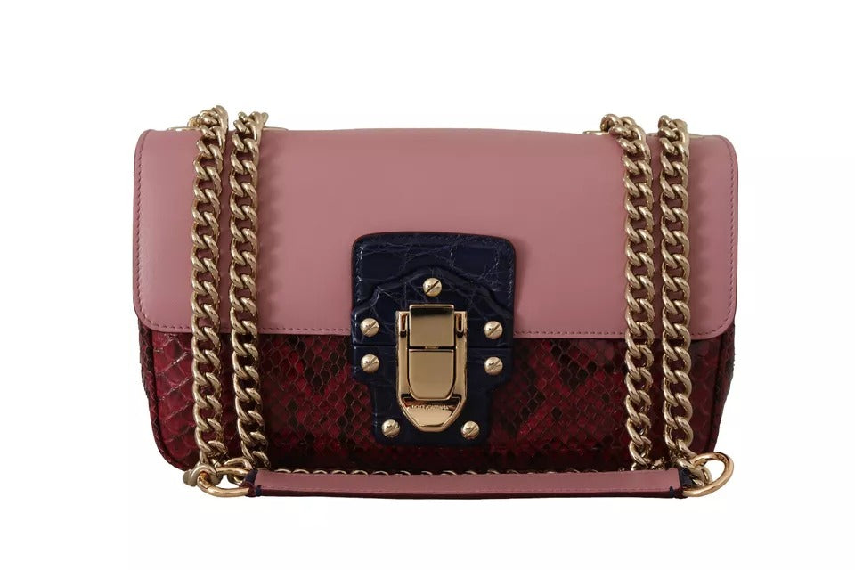 Pink Red Exotic Skins Gold Chain Purse LUCIA Leather Bag