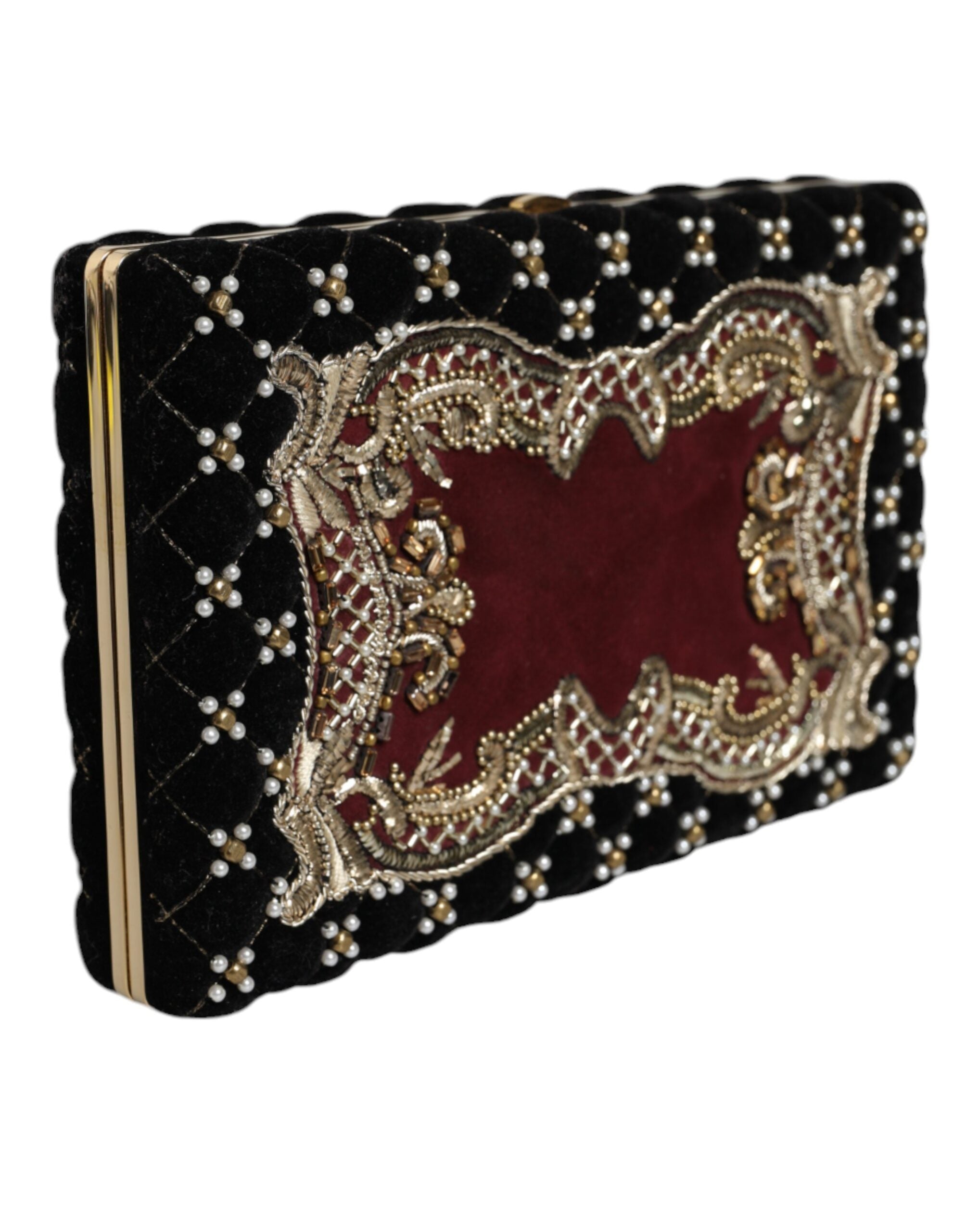 Bordeaux Black Velvet Gold Frame Clutch Evening Purse Bag