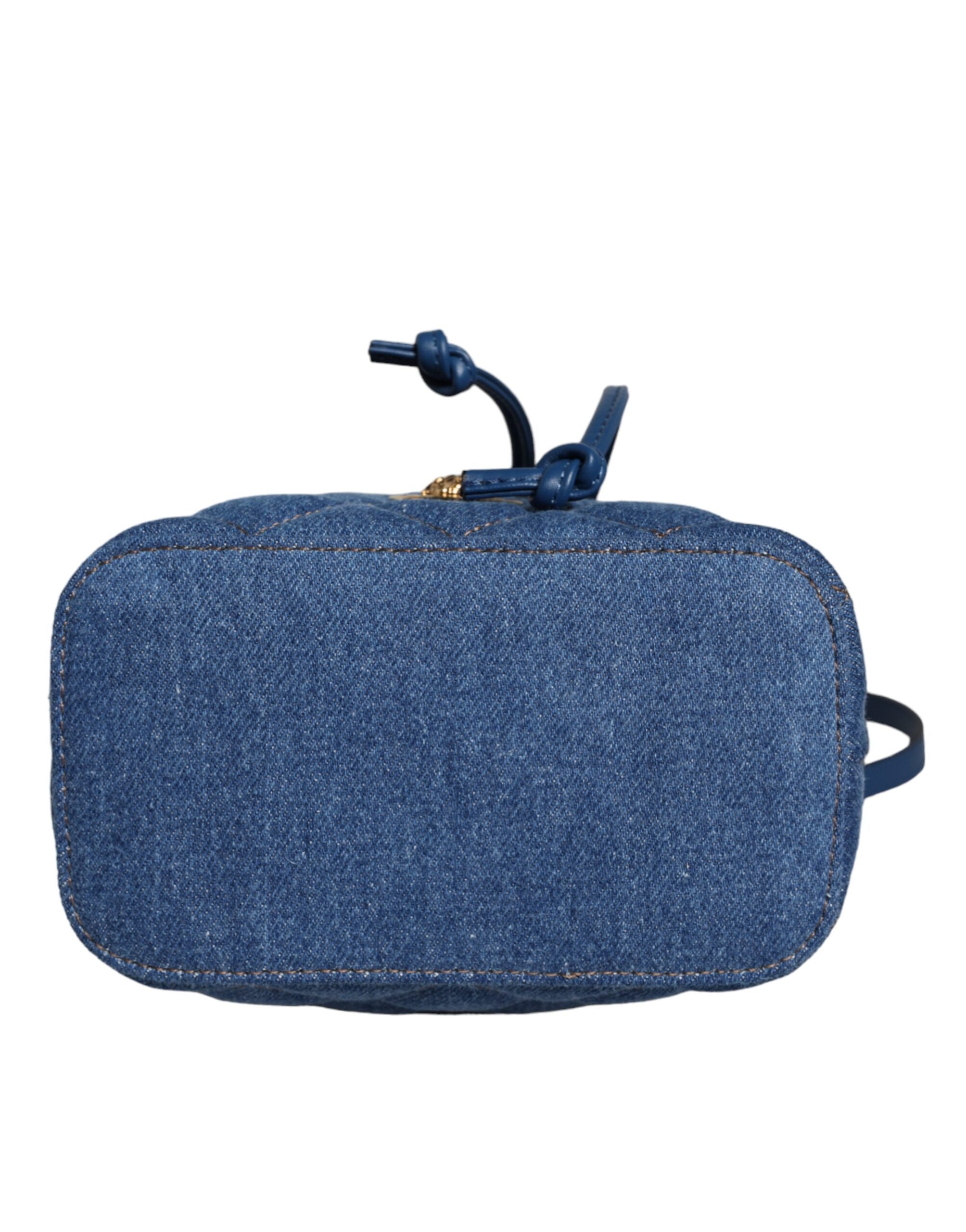 Blue Quilted Denim Leather Crossbody Shoulder Bag