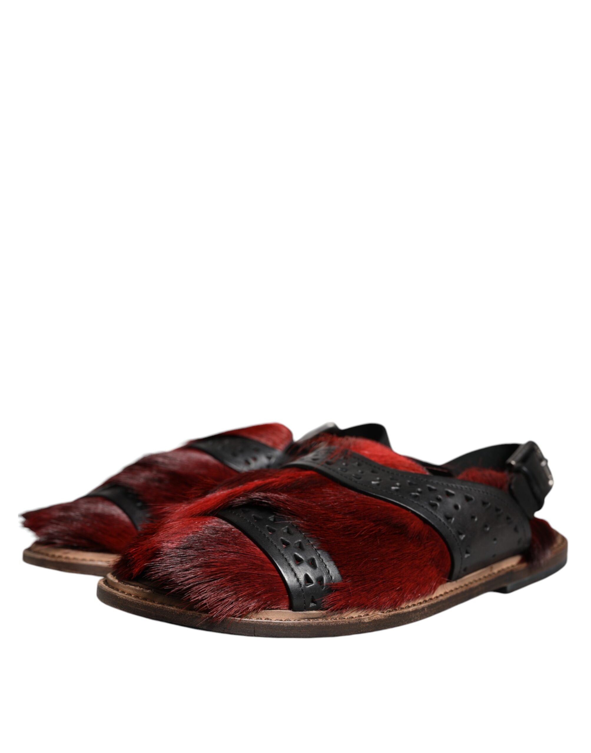 Black Red Gazelle Hair Leather Sandals Shoes