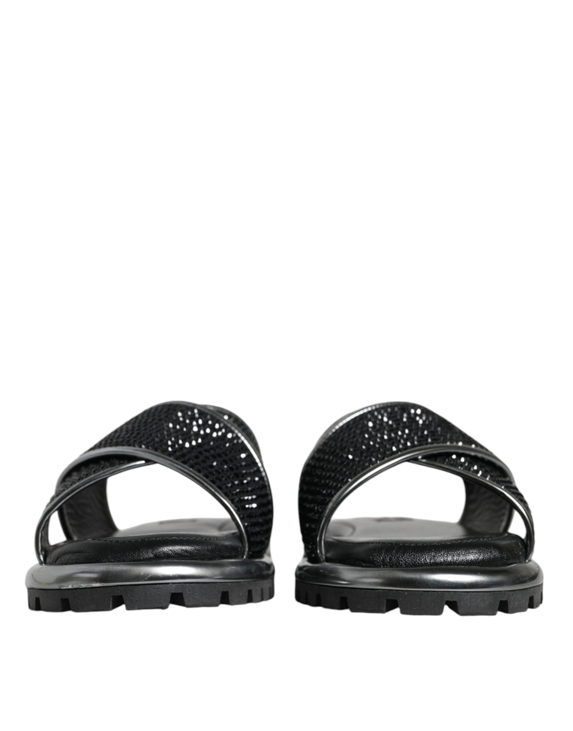 Black Strass Criss-Cross Slide Sandals Shoes