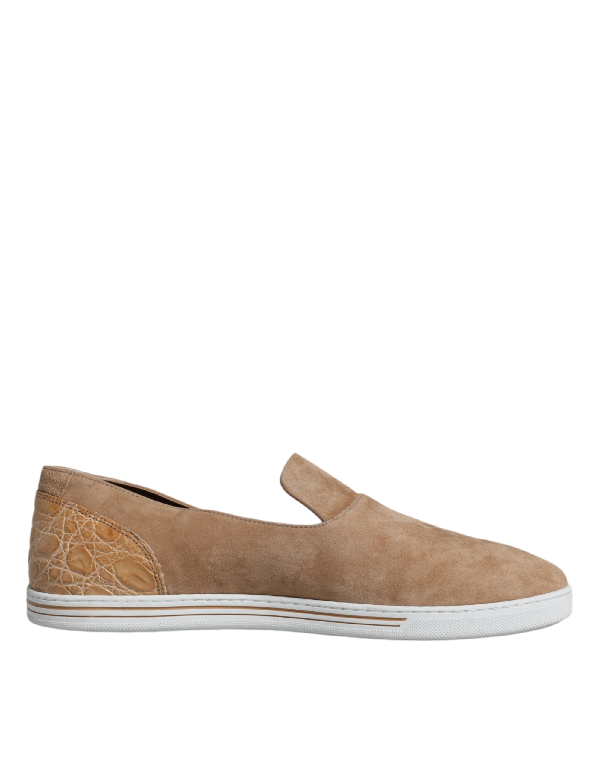 Beige Suede Caiman Loafers Slippers Shoes