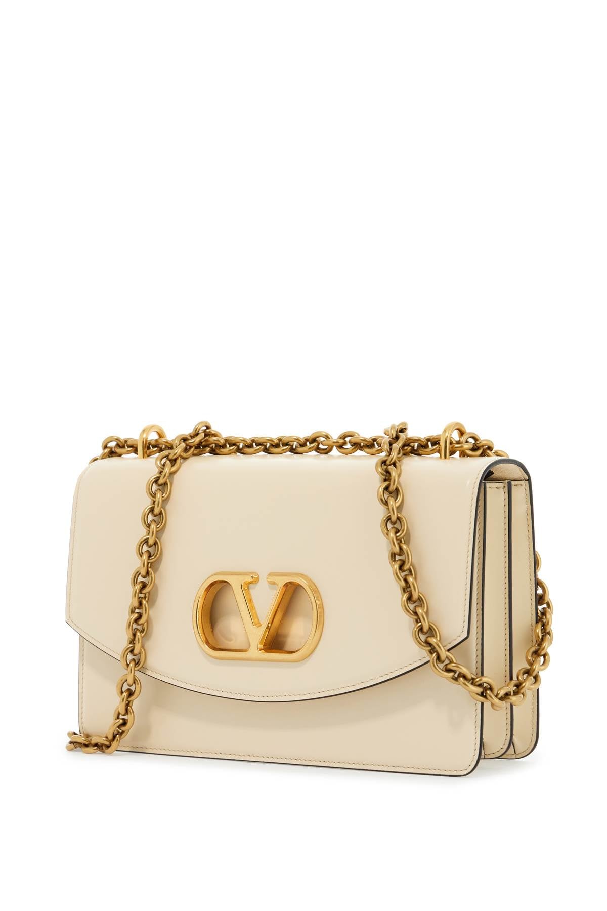 Valentino Garavani borsa a spalla in pelle butter white con tracolla catena