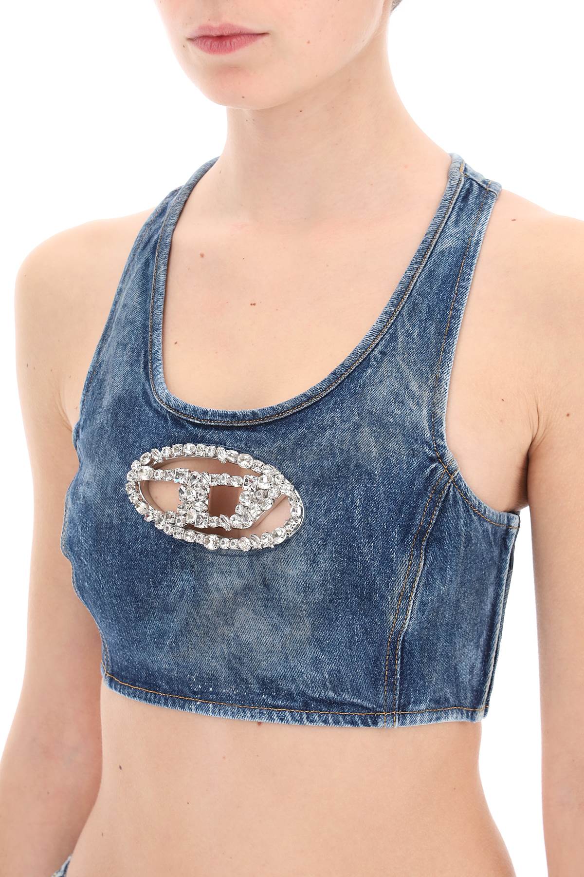 Diesel denim crop top with jewel buckle