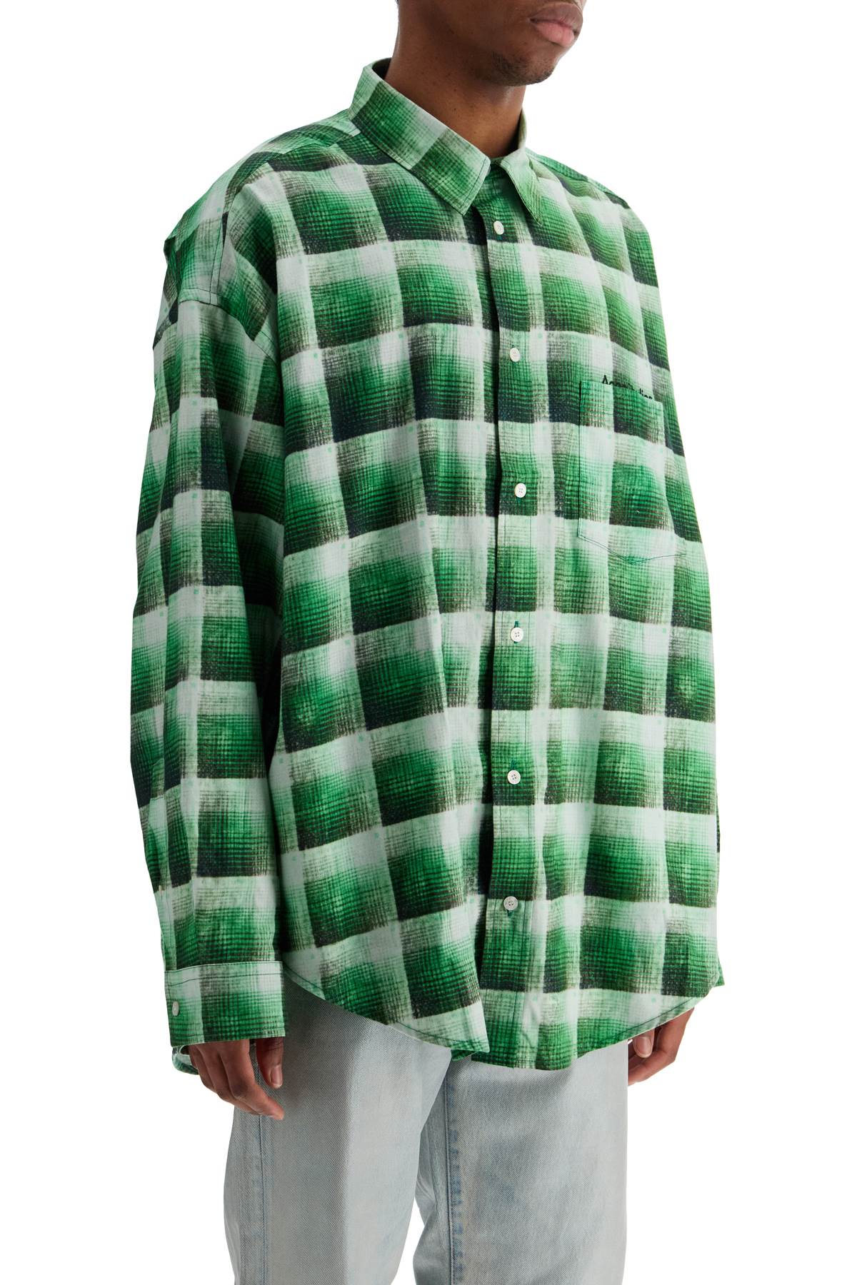 Acne Studios green checkered cotton flannel shirt