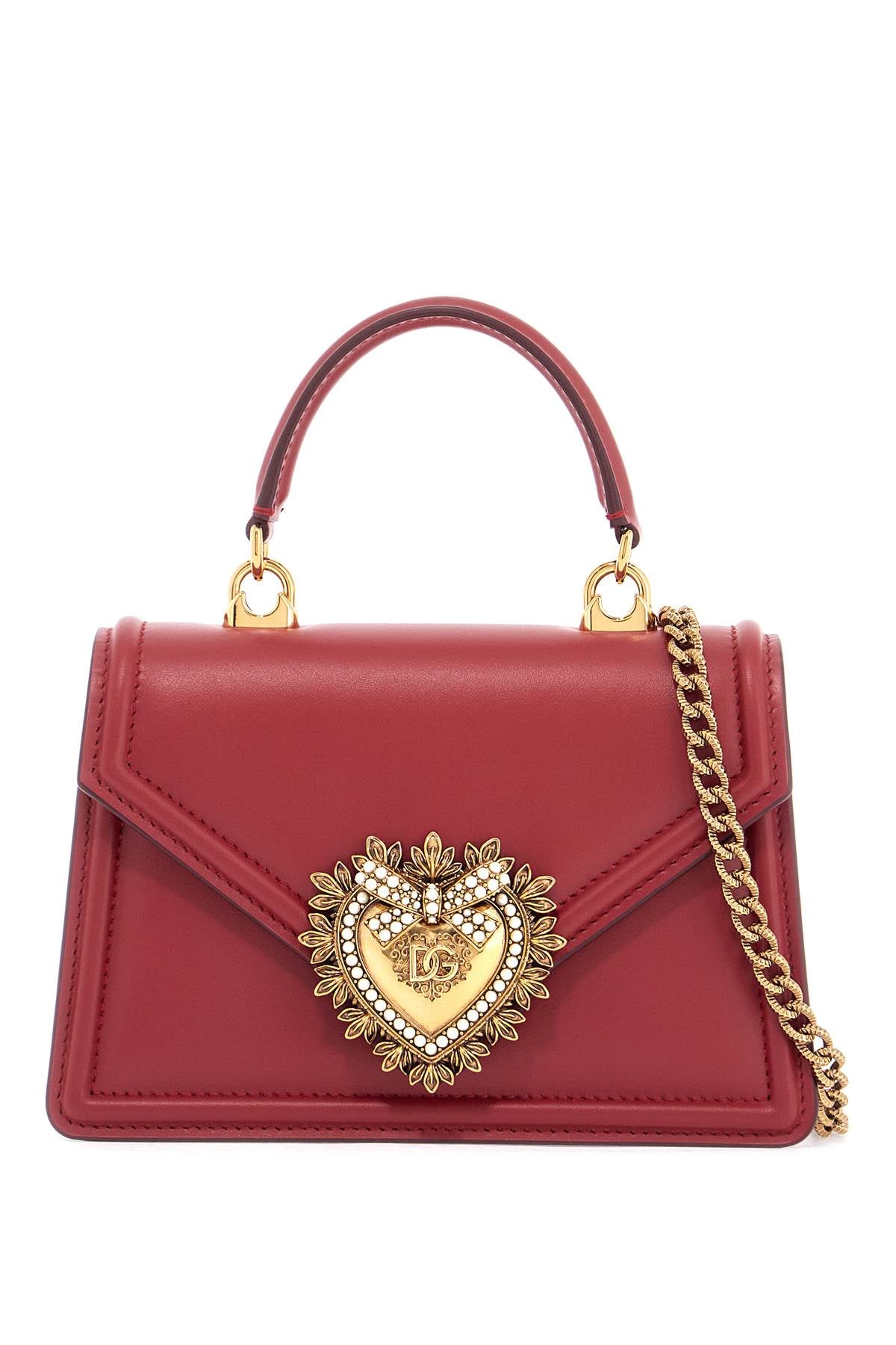 Dolce & Gabbana red poppy leather shoulder and crossbody bag with heart motif