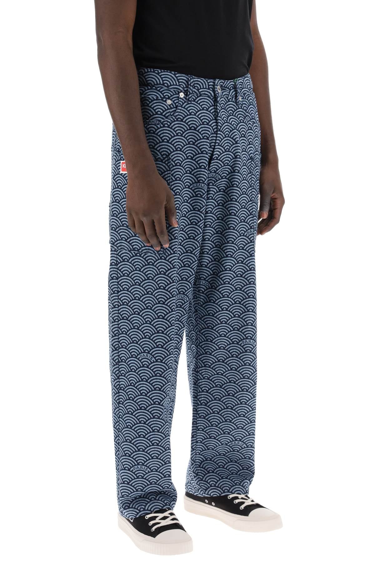 Kenzo monkey workwear jeans with seigaiha print