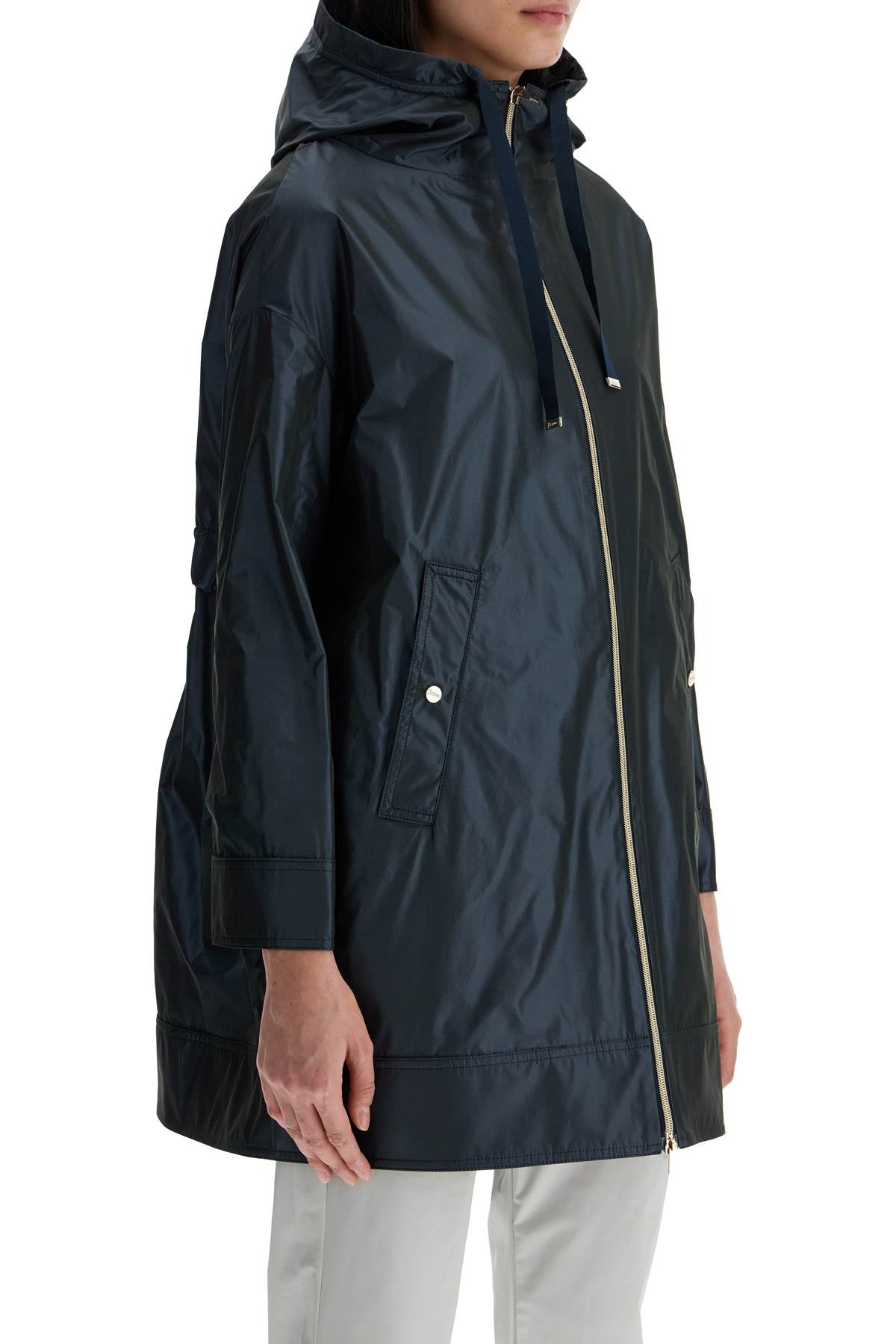 HERNO dark blue technical taffeta waterproof parka with hood