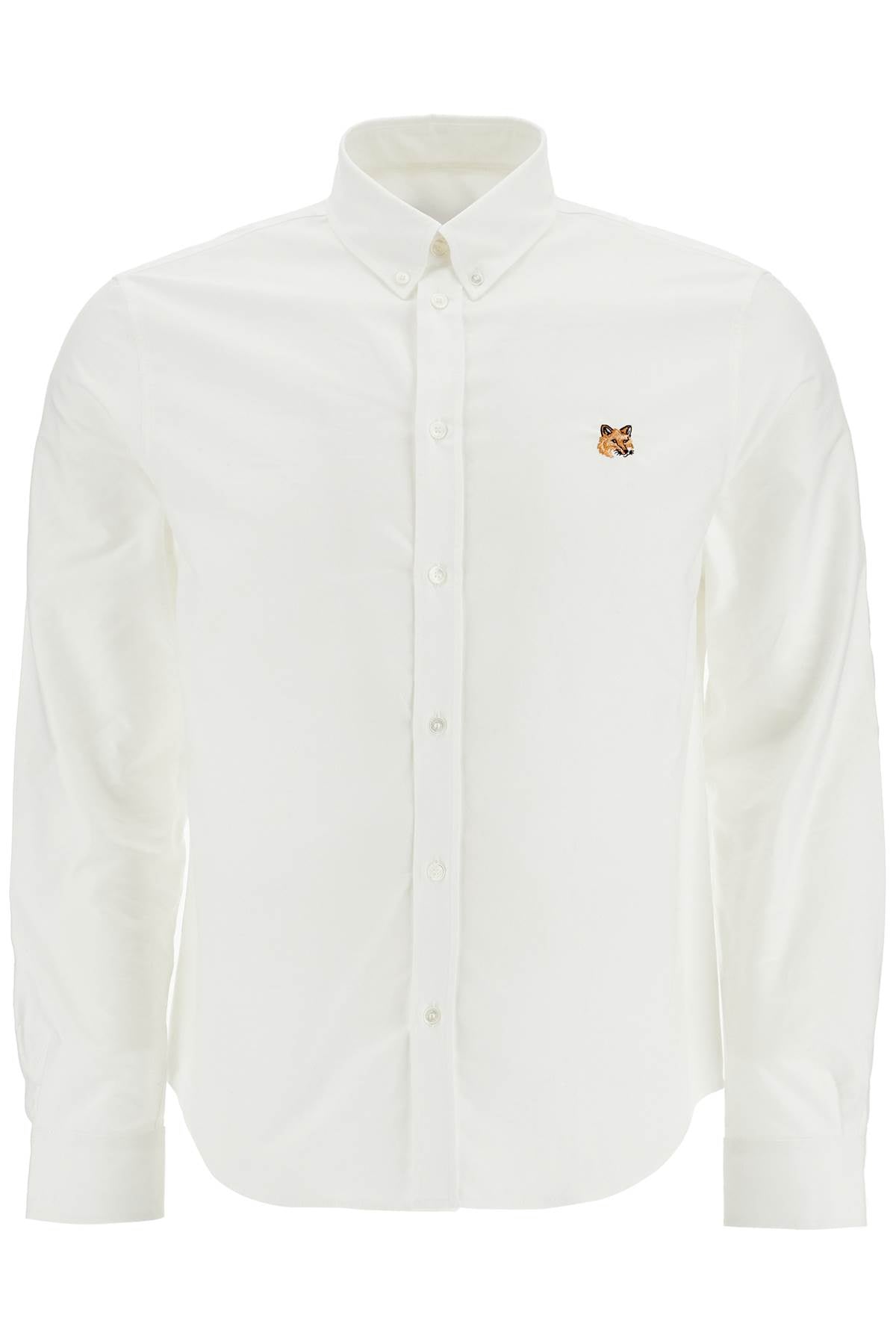 Maison Kitsune men's white cotton shirt with fox embroidery