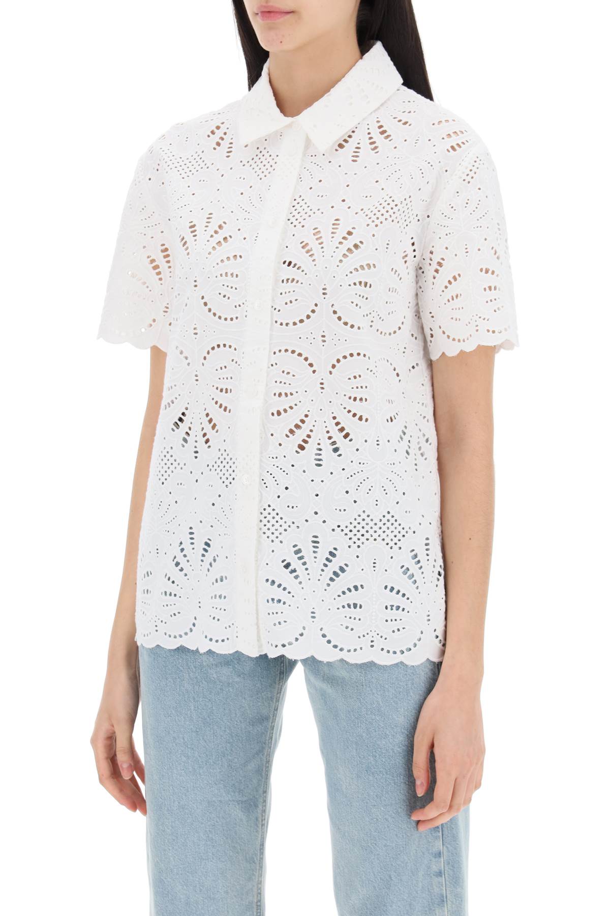 Self-Portrait Self Portrait short-sleeved sangallo lace shirt