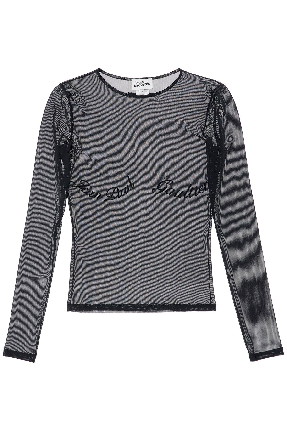 JEAN PAUL GAULTIER top in mesh velluto nero logato