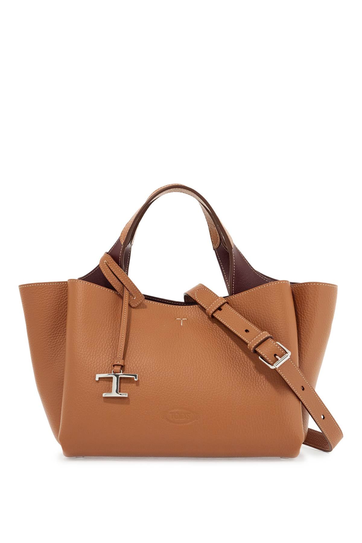 Tod'S light brown calfskin mini handbag with 2 handles and shoulder strap